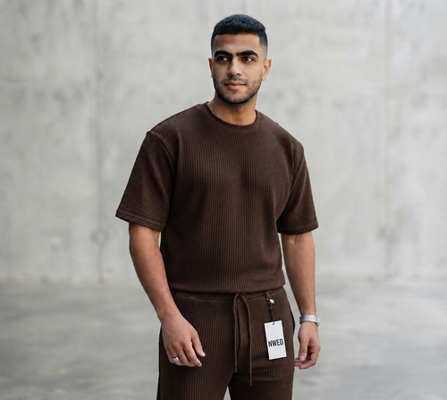 Men's Ribbed Knit T-Shirt & Drawstring Trousers Set